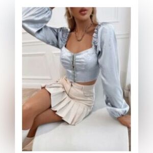 NWOT Satin Jacquard Puff Sleeve Corset Crop Top